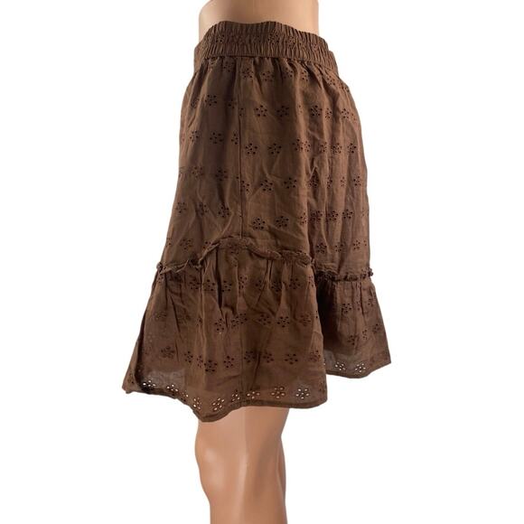 Hollister Brown Floral Embroidered High Waisted Pull On A Line Mini Skirt Size M - Picture 2 of 4